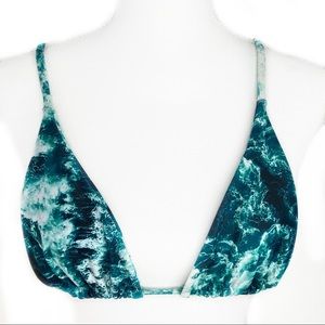 Blue Teal Ocean Sea Waves Photograph Screen Print Classic Triangle Bikini Top L